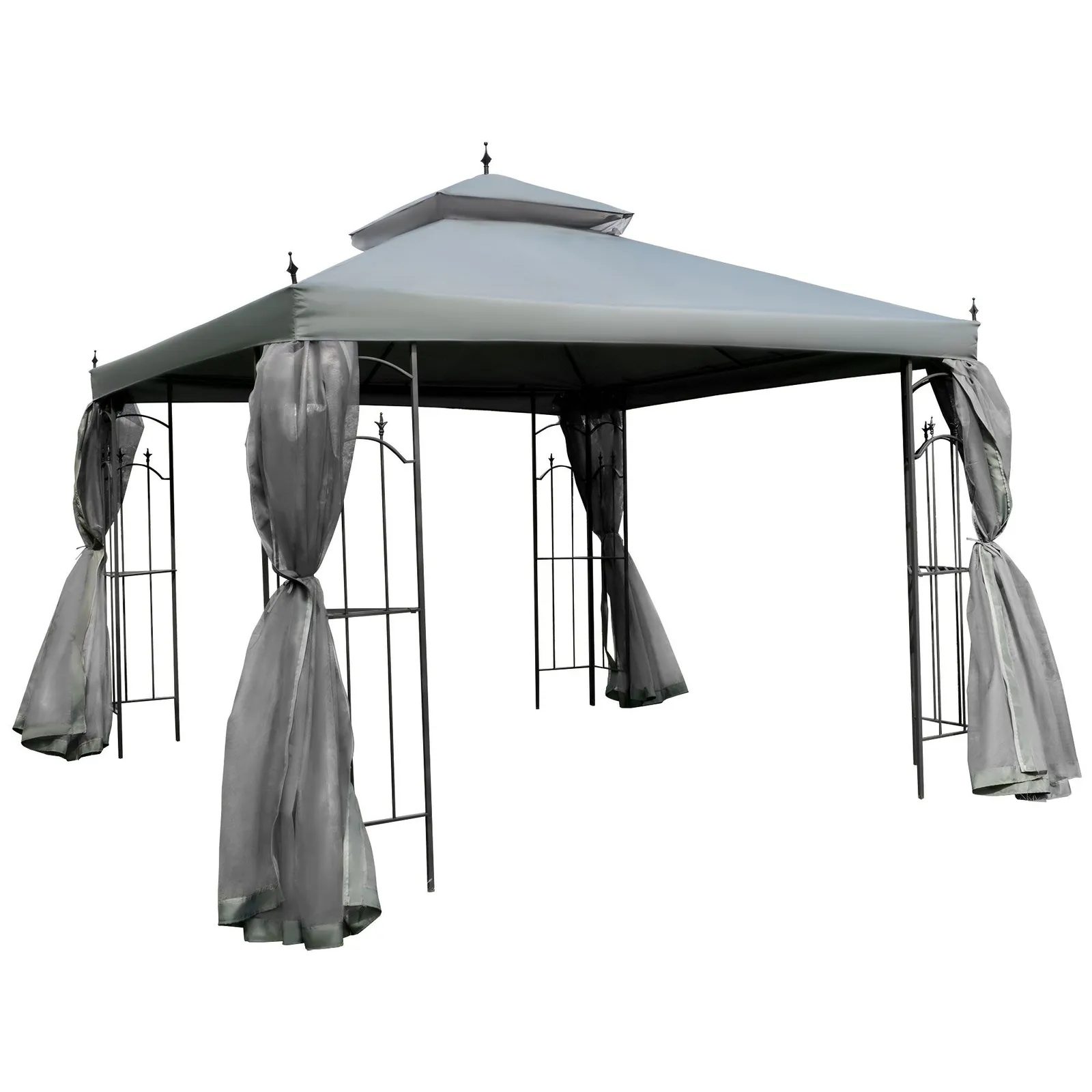 OUTSUNNY 3 x 3(m) Garden Gazebo Double Top Gazebo Canopy w/ Curtains in Grey 2