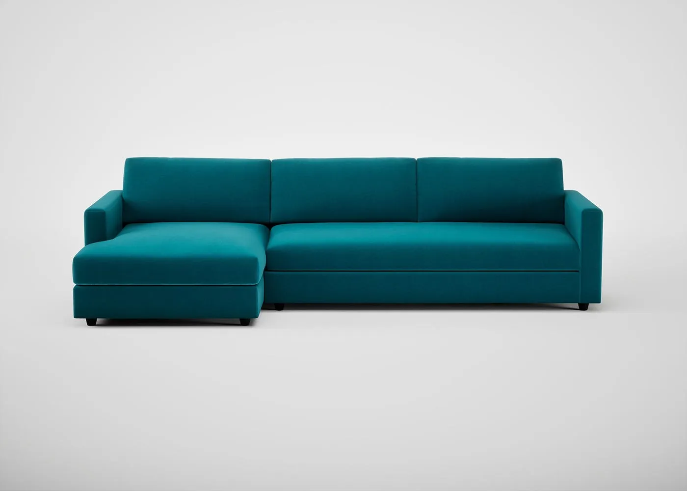 Heal's Nimbus 4 Seater Left Hand Corner Chaise Velvet Teal Black Feet 1
