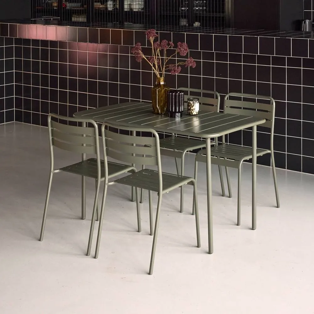 sweeek 4-seater rectangular steel garden table set with 4 chairs in Khaki 5