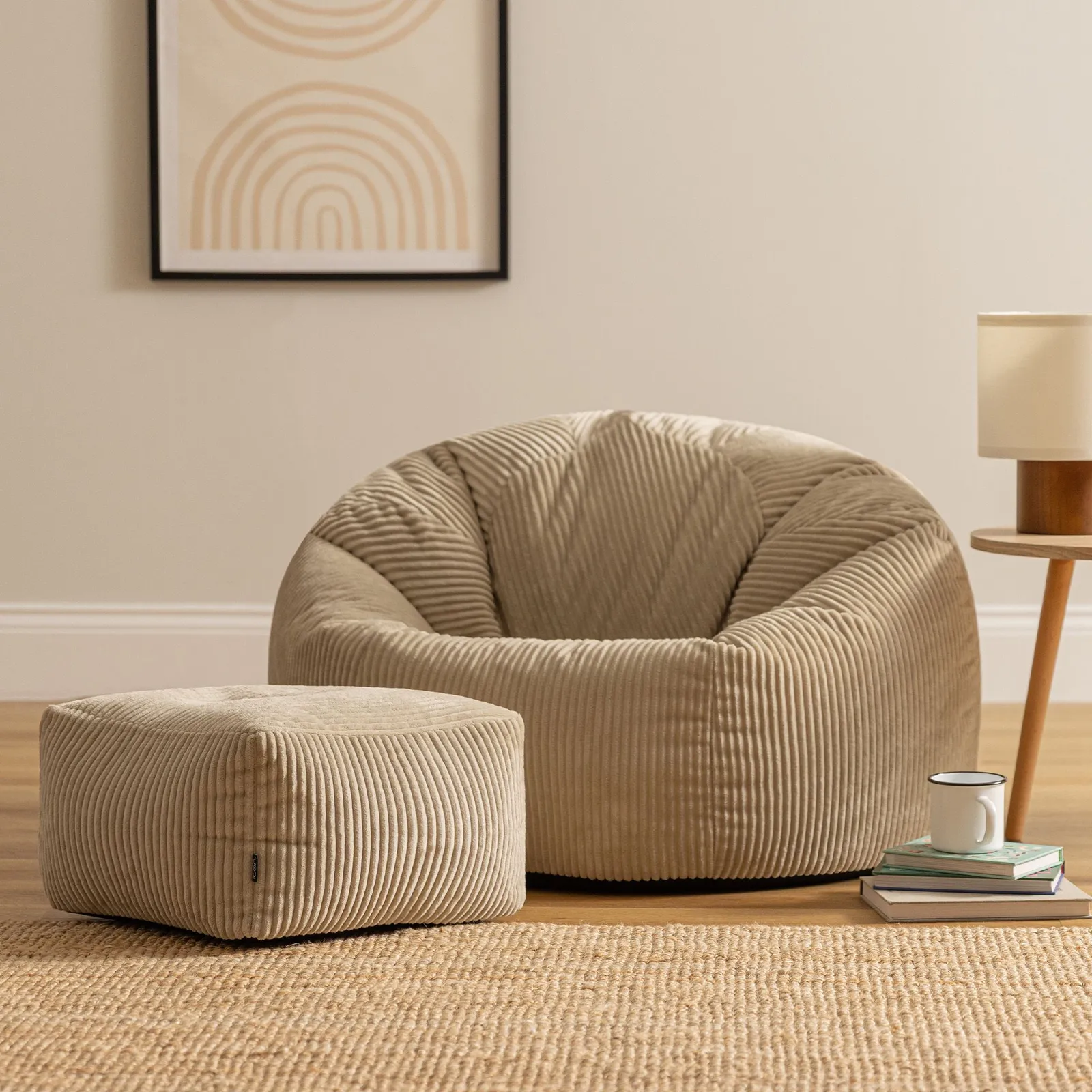 icon Kingston Bean Bag & Footstool Jumbo Cord Bundle in Natural