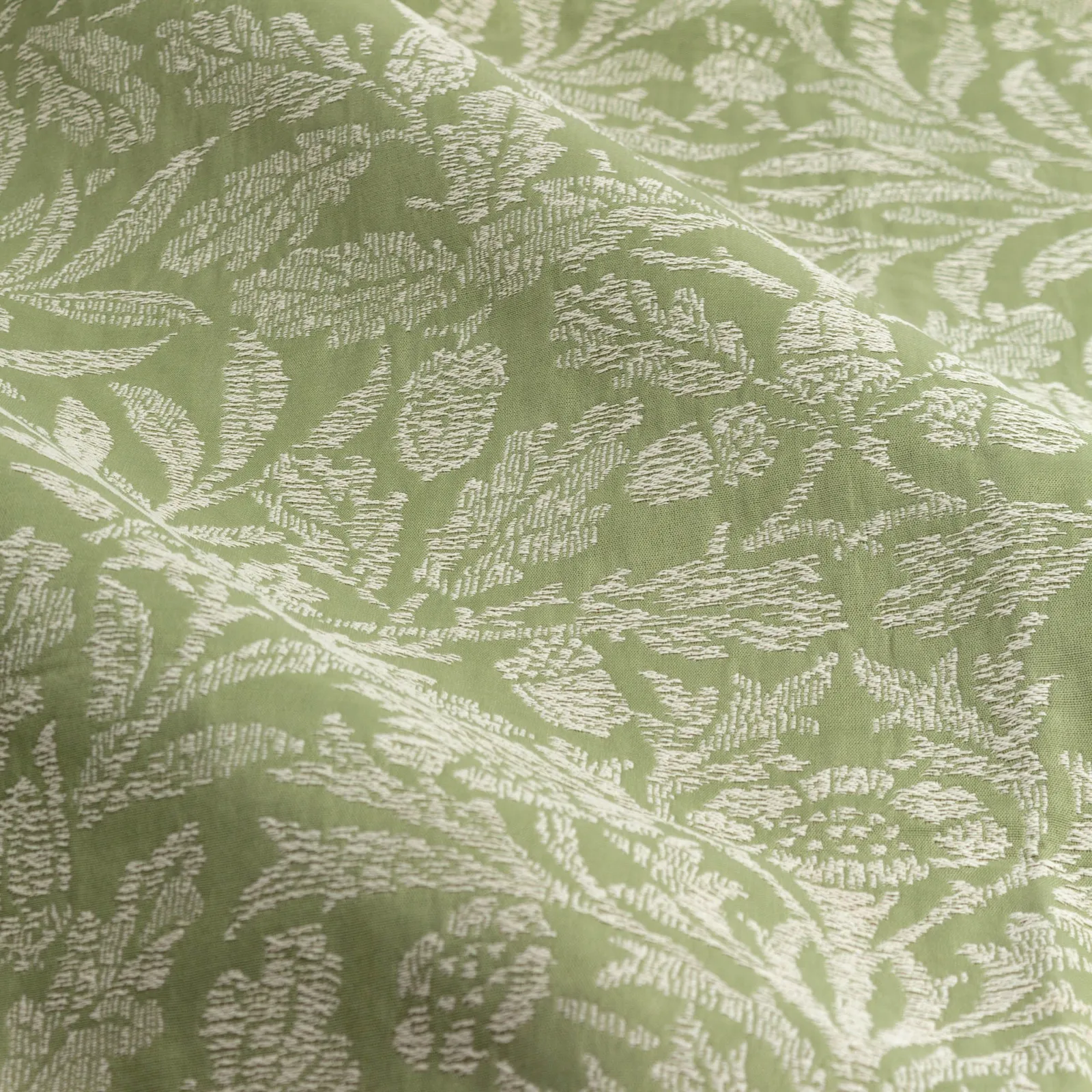 Morris & Co Acorn Tonal Fully Lined Matt Jacquard Pencil Pleat Curtains in Green 6
