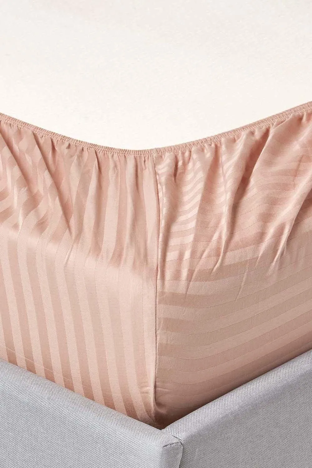 Homescapes Egyptian Cotton Satin Stripe Fitted Sheet 12 inch 330 Thread Count in Beige 2