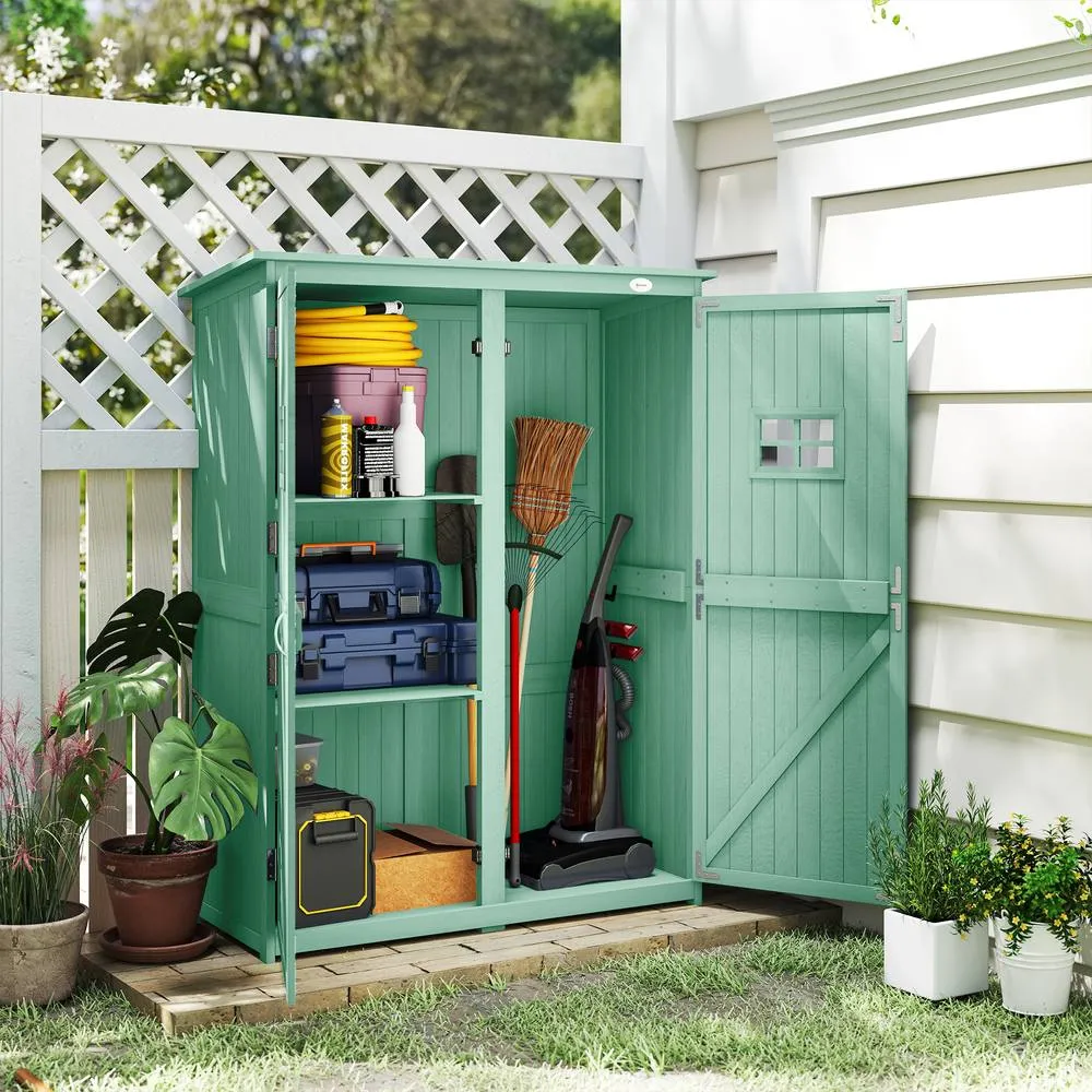 OUTSUNNY Wooden Garden Shed Tool Storage Cabinet Double Door Shelf Green