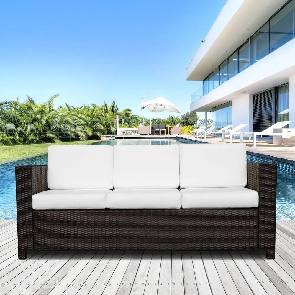 OUTSUNNY Rattan Wicker 3-seater Sofa Chair Patio Furniture w/ Cushion in Brown