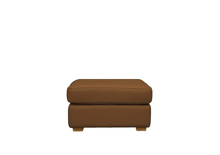 Seattle Leather Storage Footstool with Wooden Feet - Cambridge Tan