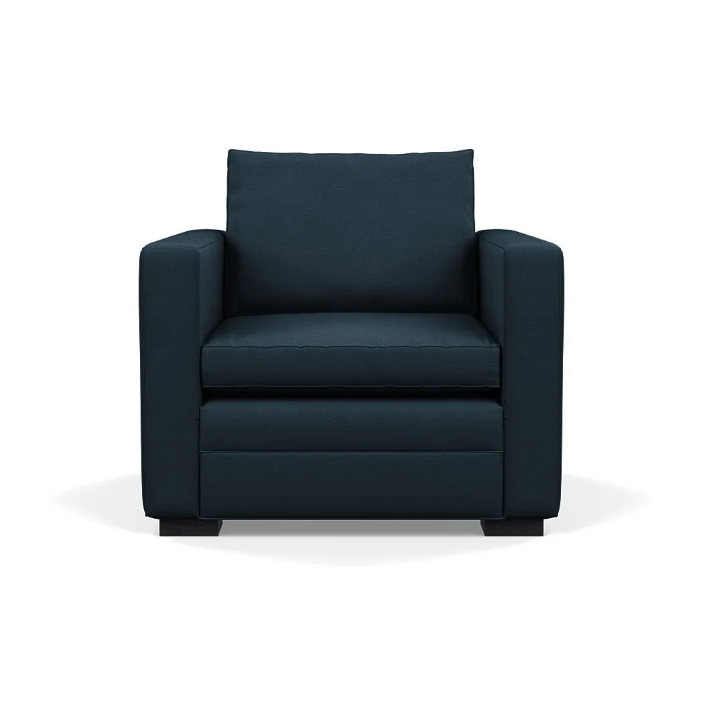 Heal's Palermo Armchair Siena Cotton Deep Sea Black Feet