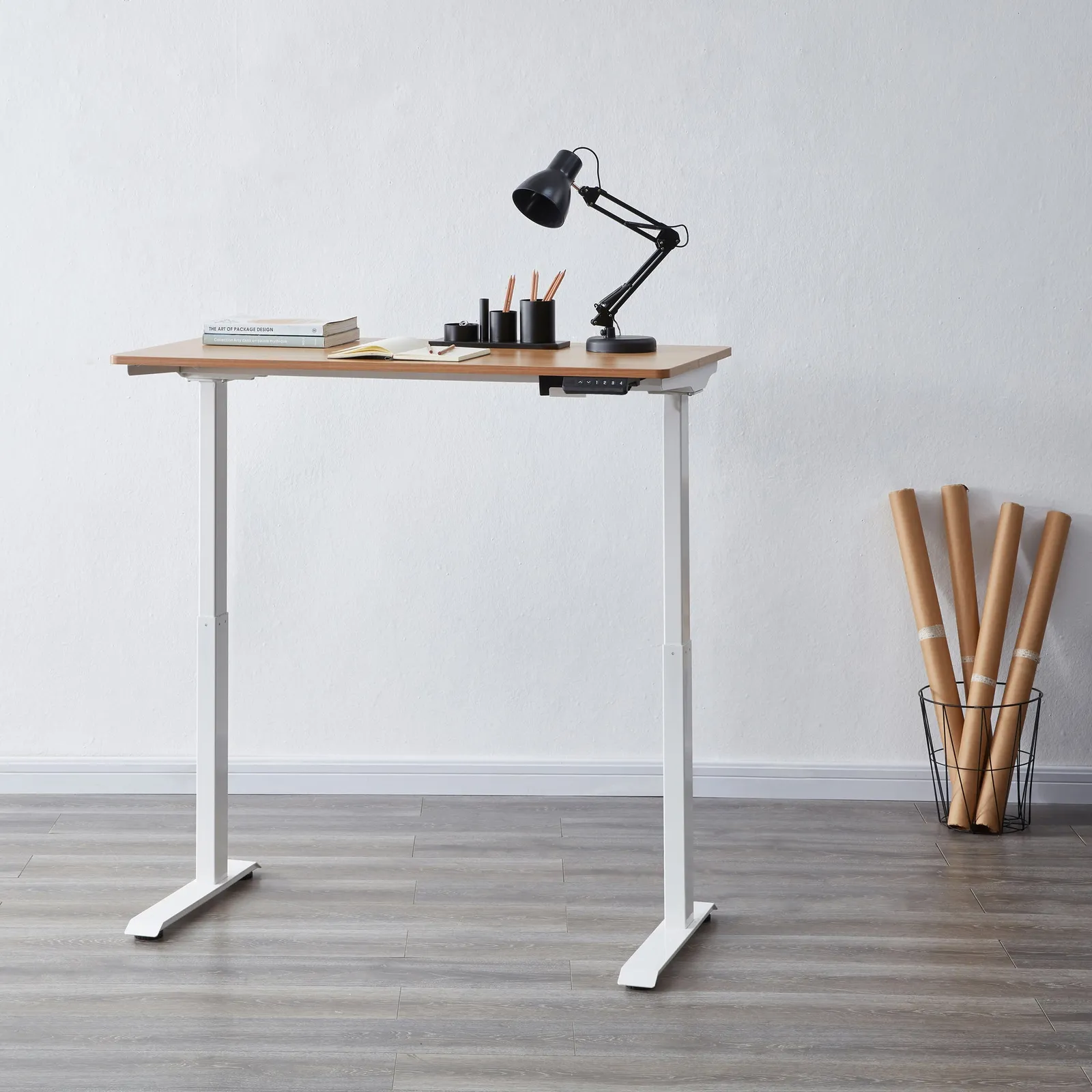 Koble Apollo Oak Effect Adjustable Standing Smart Desk White/Brown