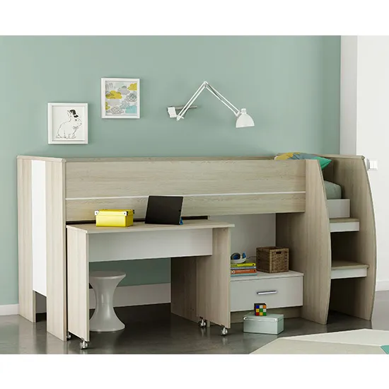 Swatch Bunk Bed With Desk In Shannon Oak And Pearl White