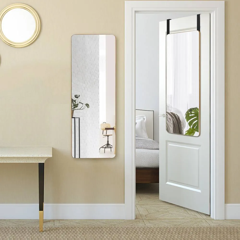 Costway Wall Mounted Mirror Over The Door Mirror w/ Hook Full Length Mirror in Natural 3