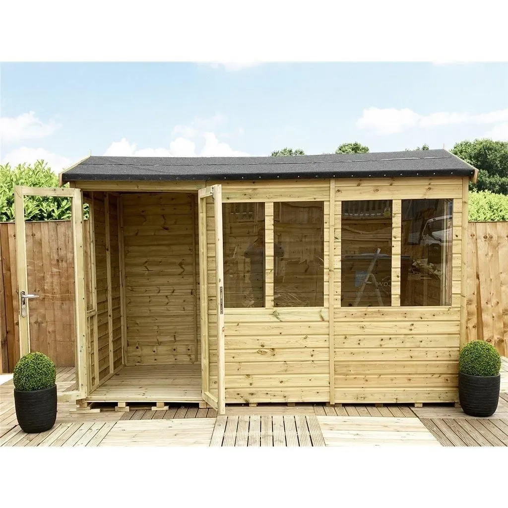 Marlborough 8 x 11 Reverse Pressure Treated Apex Summerhouse with Long Windows in Natural 2