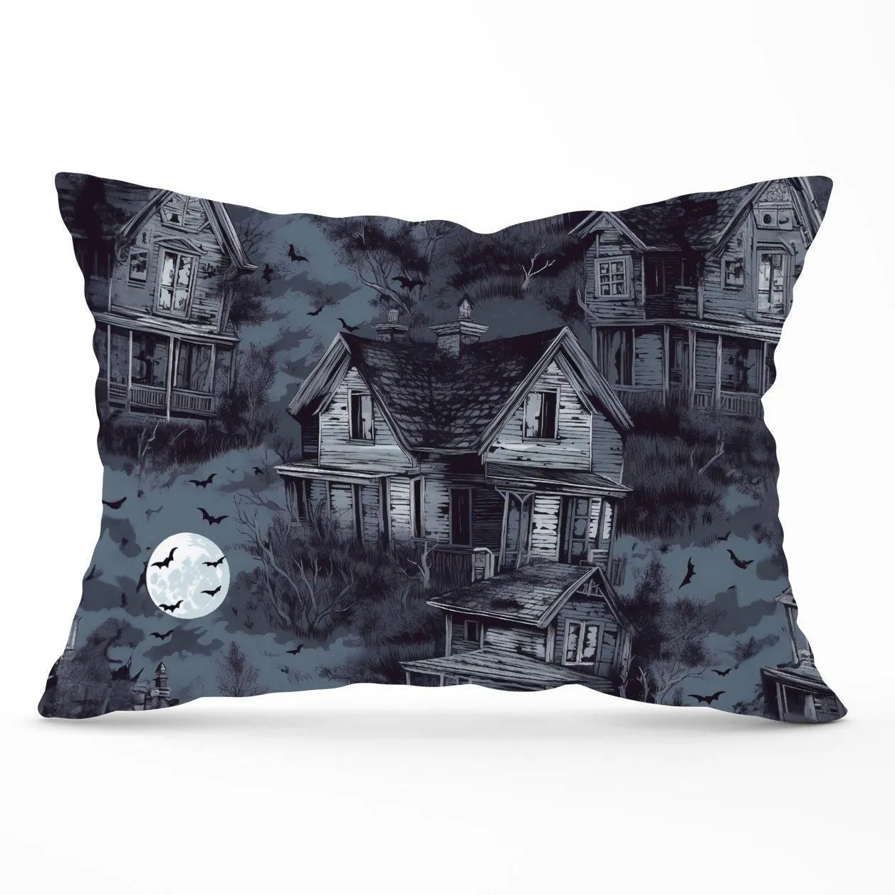 Warren Reed - Designer Spooky Shadowy Haunted House Cushions in Grey
