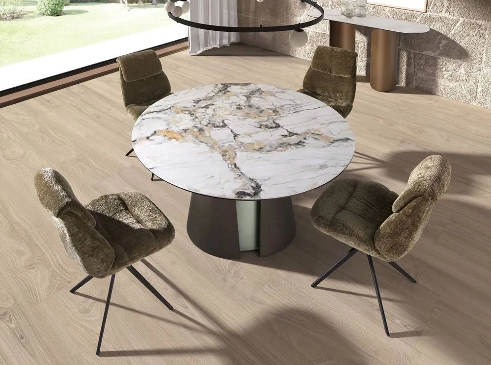 Angel Cerda Olive-Green Velvet Swivel Dining Chair with Stainless-Steel Legs in Olive 5