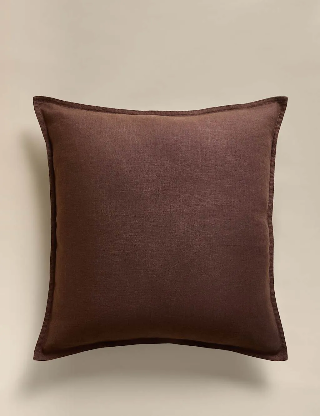 M&S Pure Linen Flange Trim Cushion Chocolate