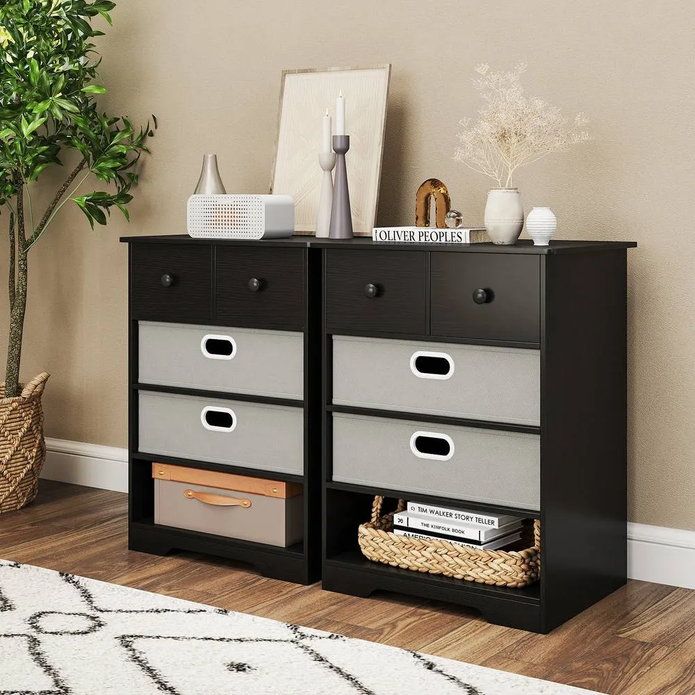 Costway 4-Drawer Dresser Modern Chest Storage Organizer w/Open Shelves in Black 5