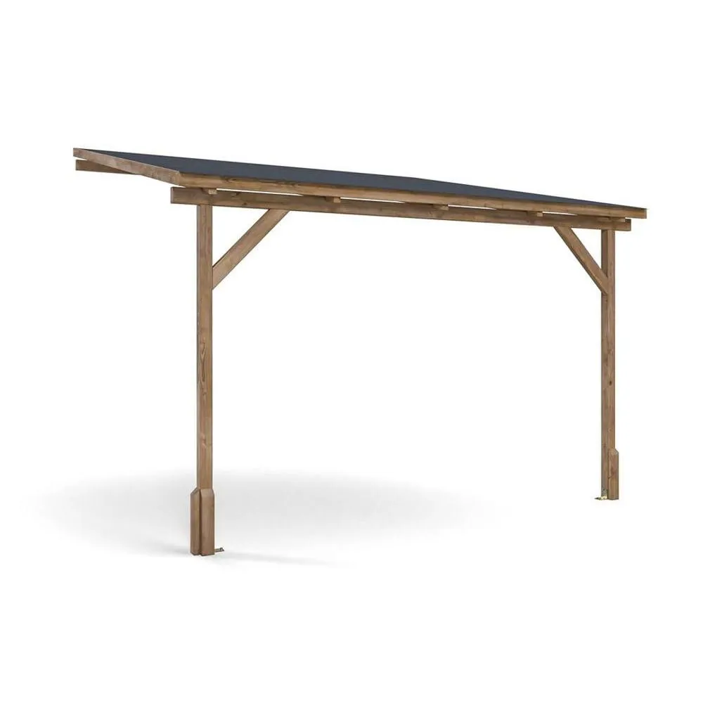 Dunster House Lean To Wooden Gazebo Wall Mounted 3m x 3m with Super Felt - Utopia in Brown