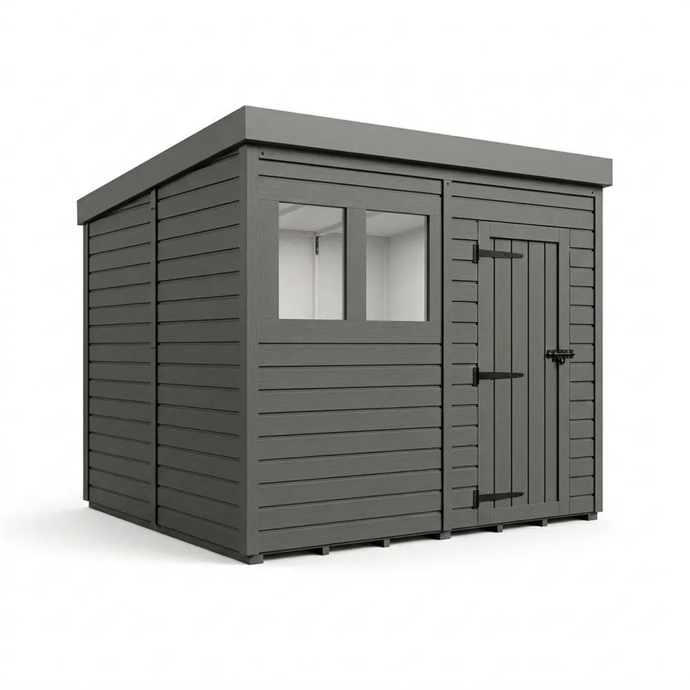Buttercup Farm 8ft x 9ft Composite Pent Garden Shed Single Door With Windows - Grey
