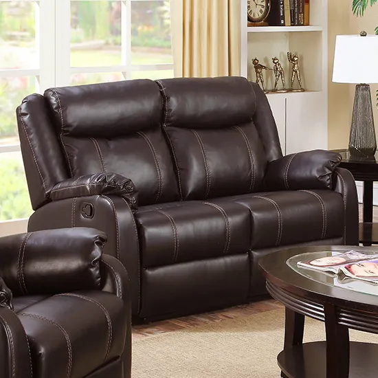 Leeds LeatherLux And PU Recliner 2 Seater Sofa In Espresso