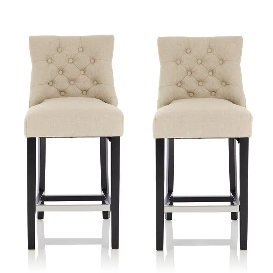 Calvia Bar Stools In Linen Fabric With Black Legs In A Pair