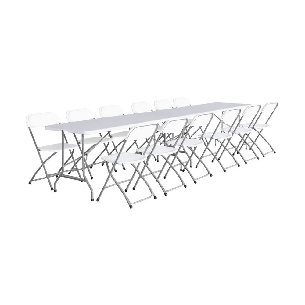 sweeek Pair of folding plastic reception tables with 12 chairs in White 2