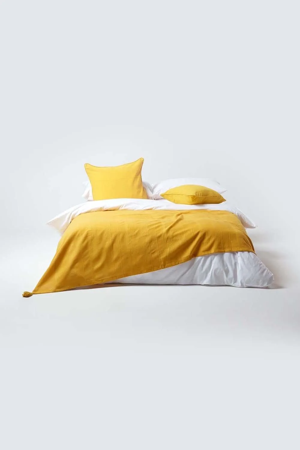 Homescapes Cotton Rajput Ribbed Cushion Cover in Bright Yellow 4