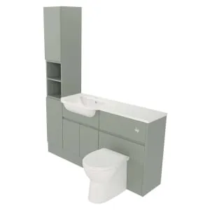 Deccado Clifton Willow Green Fitted Tower, Vanity & Toilet Pan Unit Combination with LH Basin - 1500mm 2