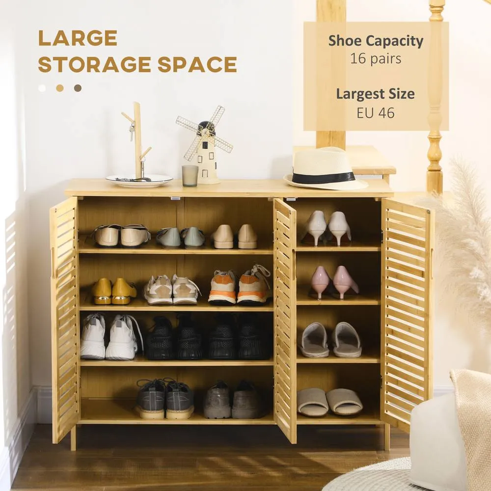 HOMCOM Rustic Shoe Cabinet, Shoe Storage Cabinet for 16 pairs of shoes in Light Brown 4