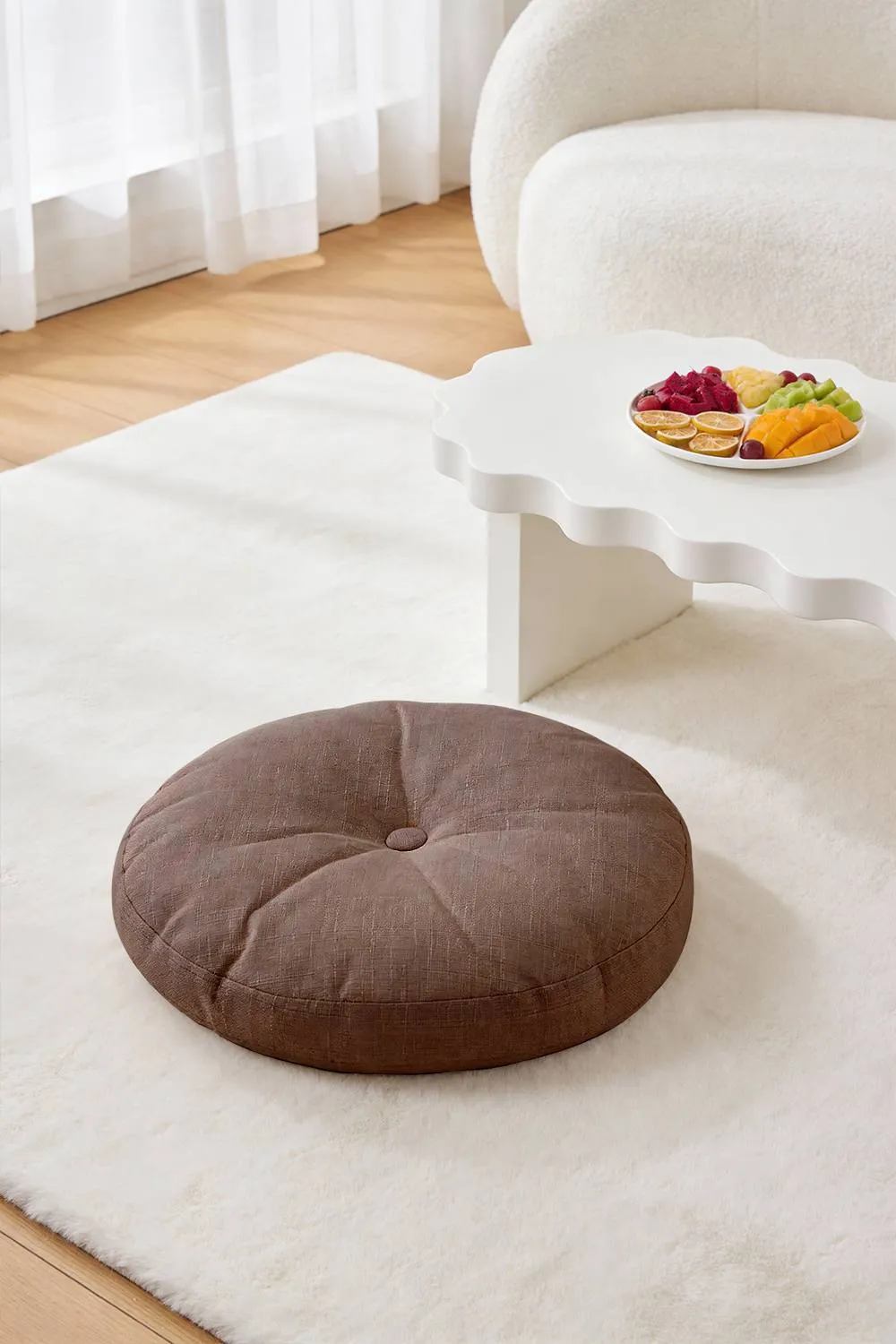 Living and Home Bohemian Style Detachable Round Floor Cushion in Brown