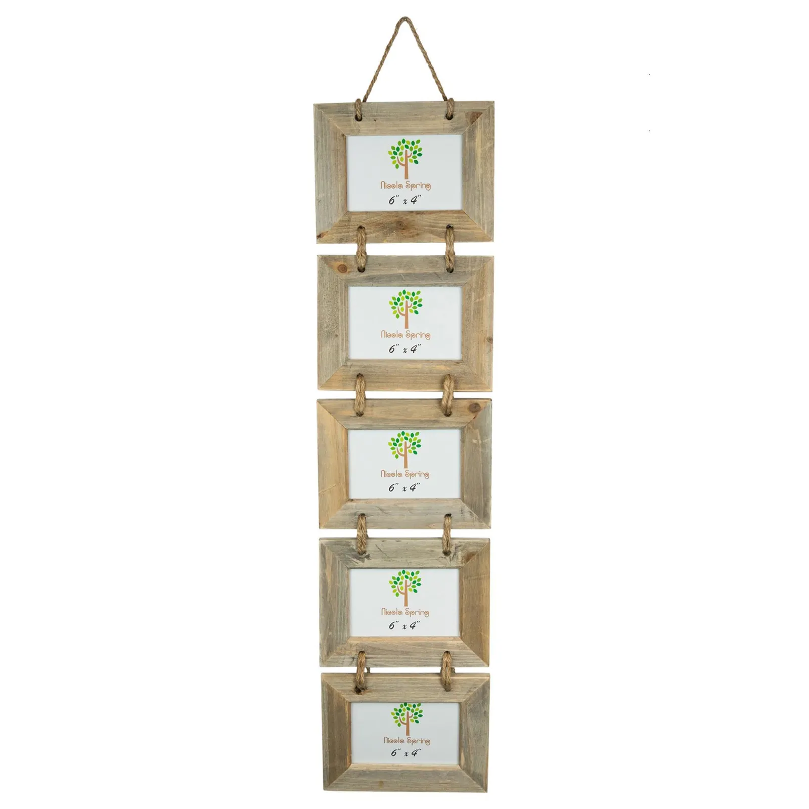 Nicola Spring Rustic Wooden Hanging 5 Photo Frame - 6 x 4" - Natural