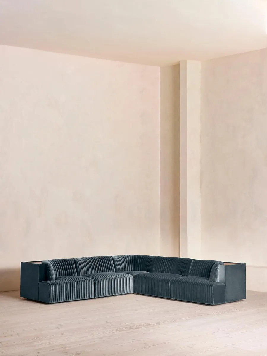 Hamish Modular Sofa, Corner Sofa, Velvet, Grey Blue