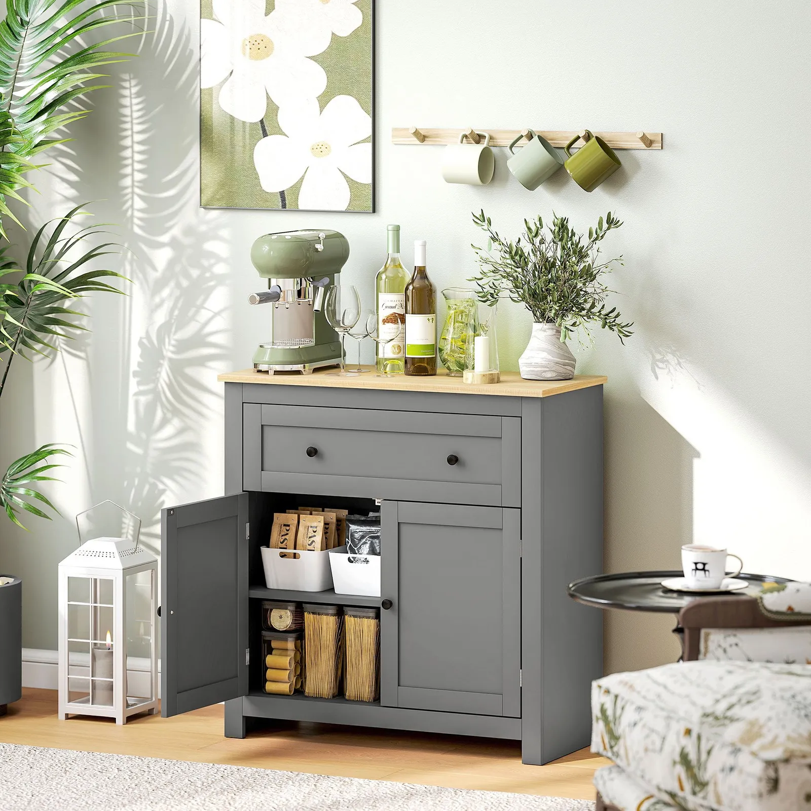 HOMCOM Sideboard Storage Cabinet with Adjustable Shelf, Drawer in Grey