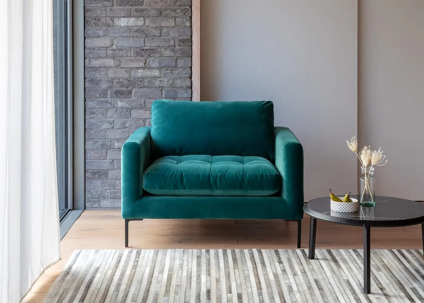 Heal's Eton Loveseat Smart Velvet Petrol Black Feet 2
