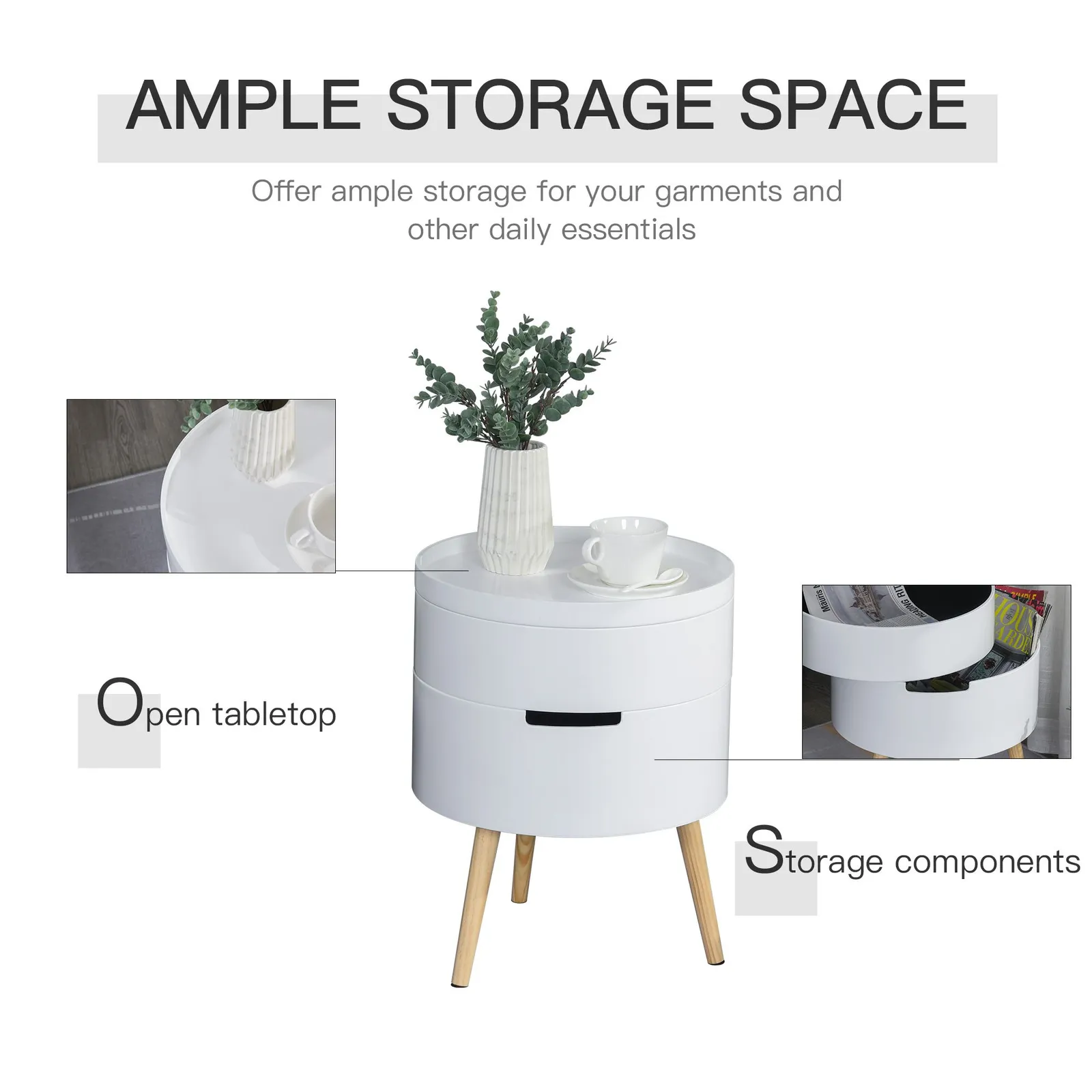 HOMCOM Side Coffee Table End Desk Night Stand Storage Detachable Tray in White 5