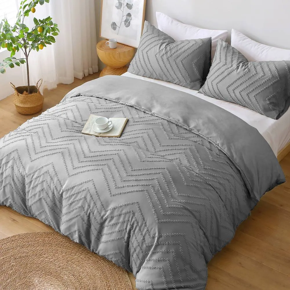 Pamposh Ultra Soft Tufted Duvet Cover Set King Size Quilt Covers in Grey