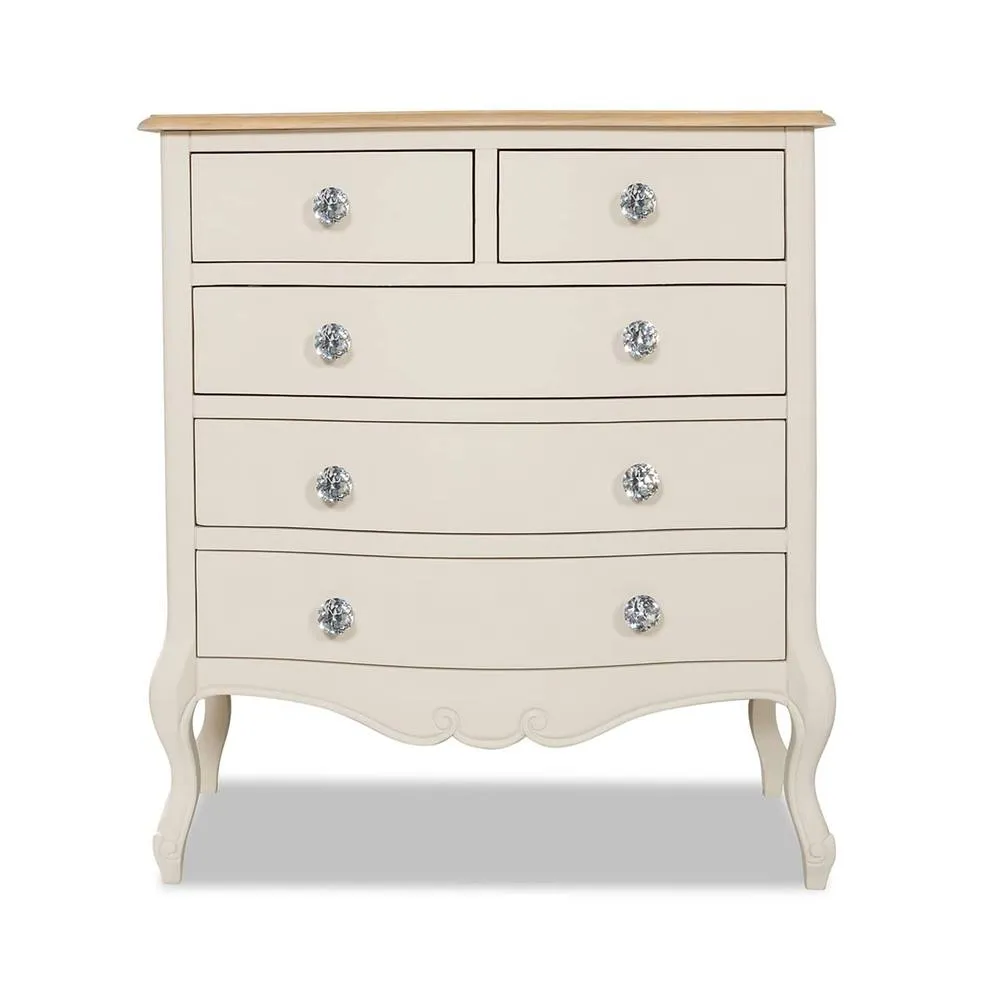 Statement Furniture Juliette Vintage Chic 2 Over 3 Chest of Drawers with Crystal Handles in Ivory 4