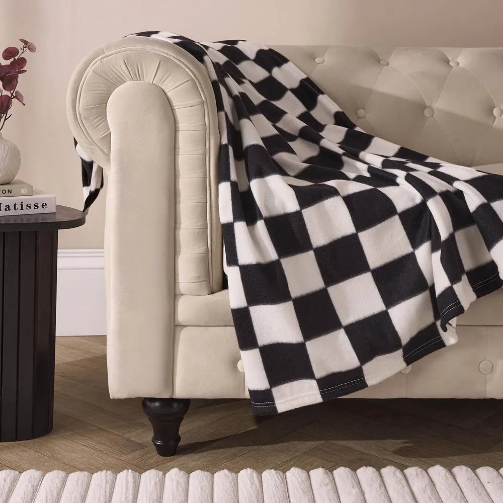 OHS Checkerboard Polar Fleece Throw Blanket Lightweight Bedspread