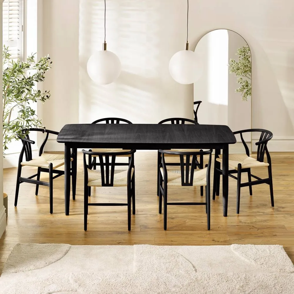 FurnitureboxUK Leif Wood Rectangular Extending Table & 6 Caia Black Oak Dining Chairs 2