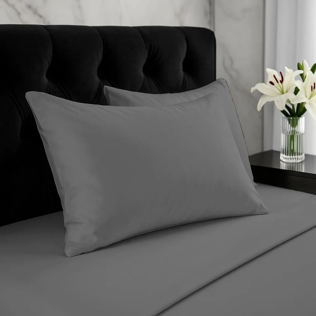 Snug City Microfibre Soft Touch Plain Dyed Housewife Pillowcase Pair in Dark Grey