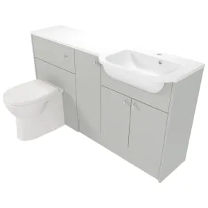 Deccado Benham Whisper Grey Right Hand 1500mm Fitted Vanity & Toilet Pan Unit Combination with Right Hand Basin