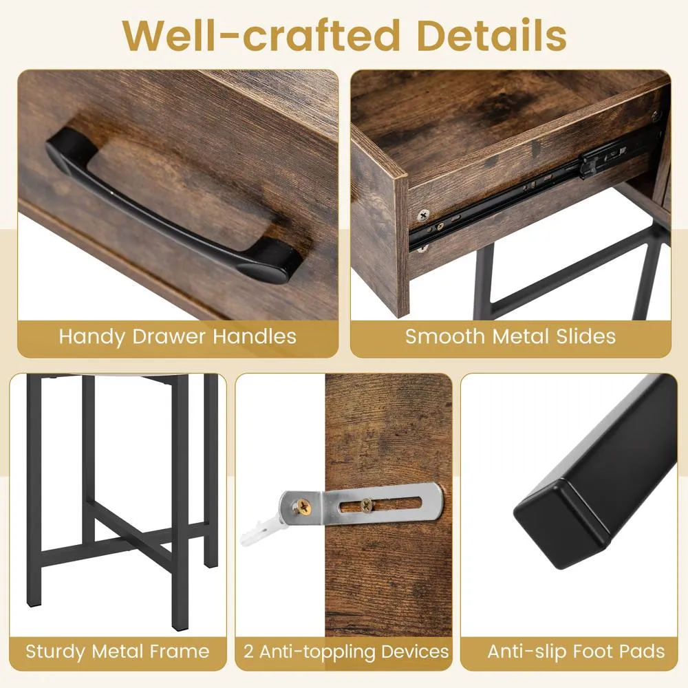 Costway Vanity Desk w/Mirror & Lights Makeup Table & Stool Set w/Power Outlets in Brown 5