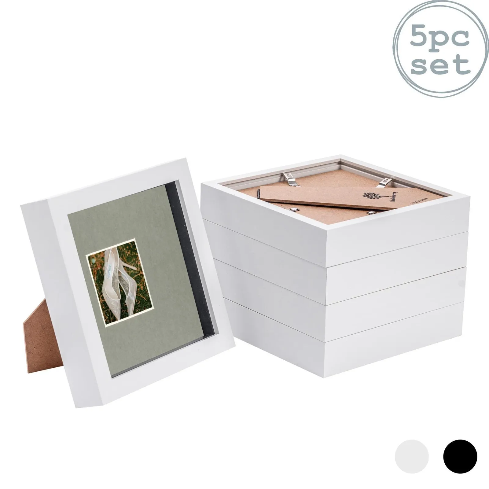 Nicola Spring 3D Box Photo Frames - 6 x 6" with 2 x 2" Mount - White Mount - Pack of 5