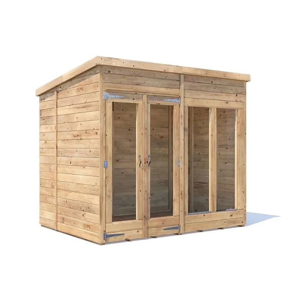 Dunster House Summerhouse 2.4m x 1.8m (8' x 6') Pent Roof, RagePanda Modular in Brown
