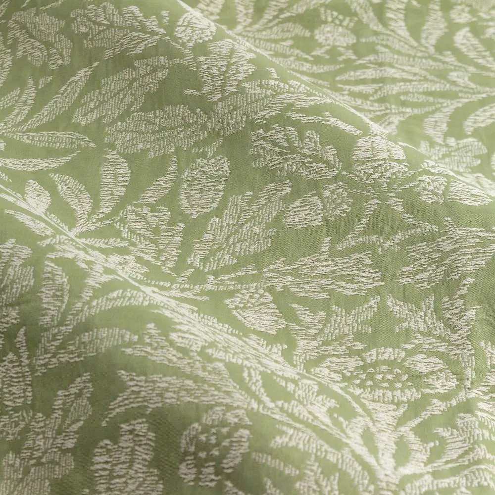 Morris & Co Acorn Tonal Fully Lined Matt Jacquard Pencil Pleat Curtains in Green 6