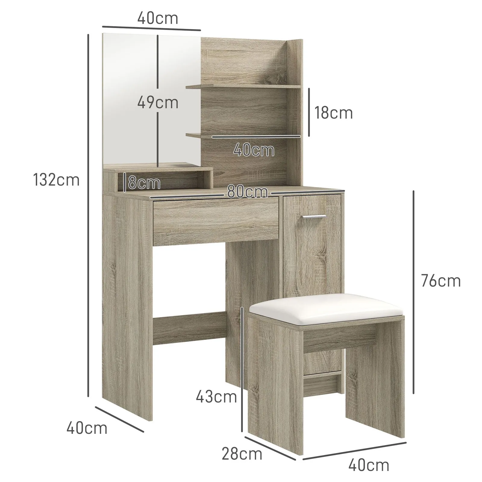 HOMCOM Dressing Table with Mirror & Stool, Makeup Desk for Bedroom in Natural 3