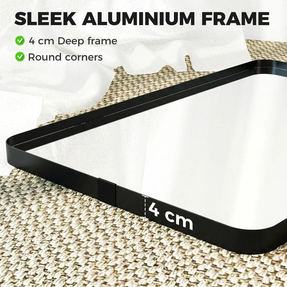 HOMCOM Rectangular Wall Mirror, 90 x 60 cm Wall Mounted Bathroom Mirror in Black 4