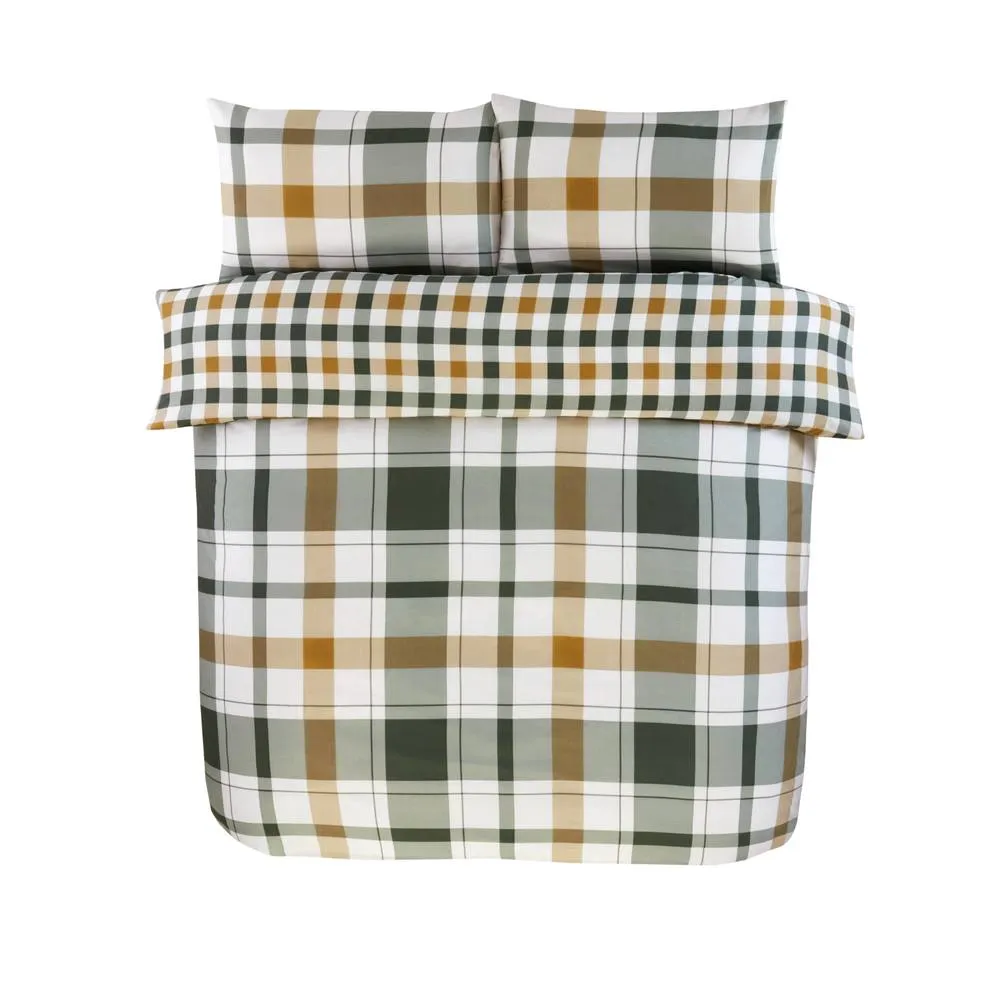 Rapport Home Braemar Check Microfibre Duvet Cover Set with Pillowcase (Green) 3
