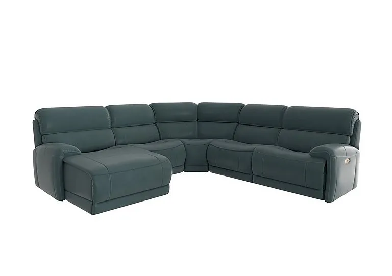 Link Leather Left Hand Facing Corner Chaise Power Sofa - BV Lake Green