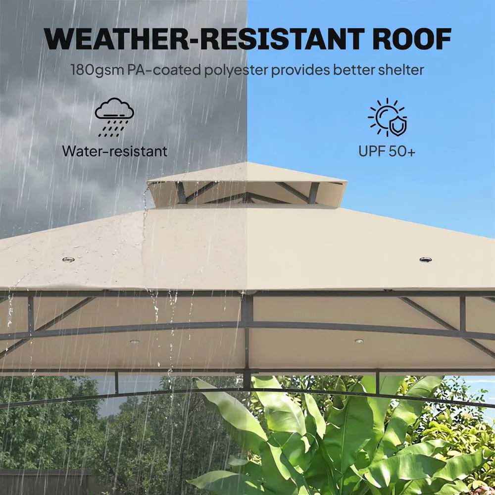 OUTSUNNY 3 x 3 m Gazebo, Outdoor Gazebo Canopy with 2-Tier Roof in Beige 4