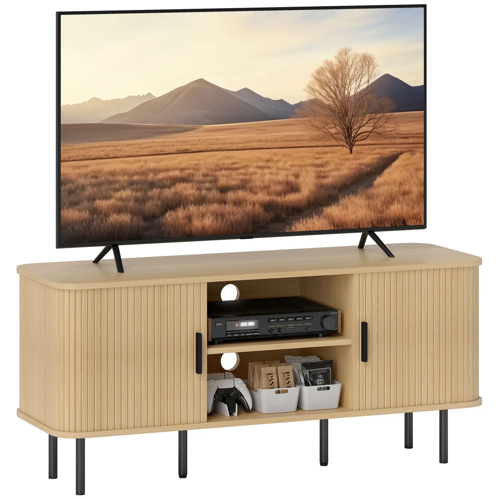 HOMCOM TV Unit for Living Room, TV Stand, Oak Tone in Brown 2