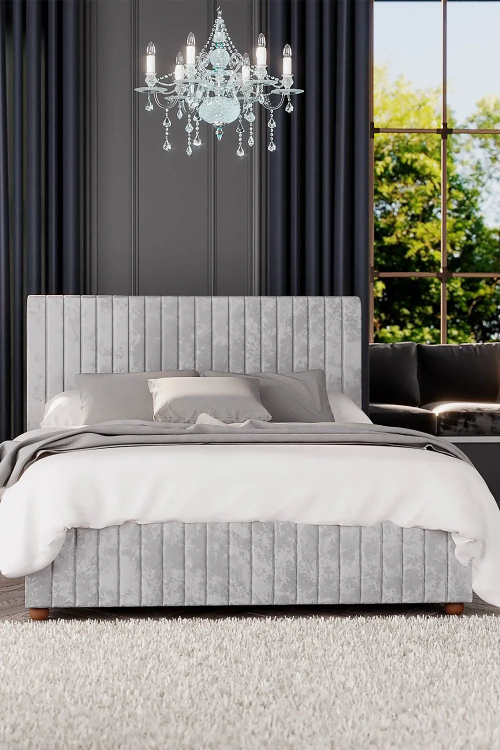 Laurence Llewelyn-Bowen Estella Ottoman Storage Bed in Mirazzi Velvet Fabric, Custom Made in Silver 4