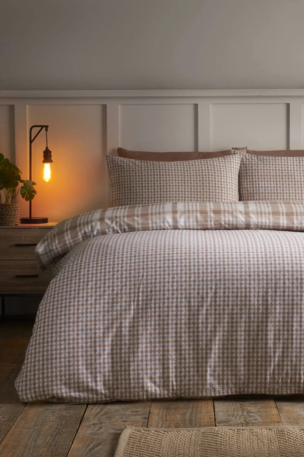 Catherine Lansfield Brushed Hamish Check Duvet Cover Set in Natural 2
